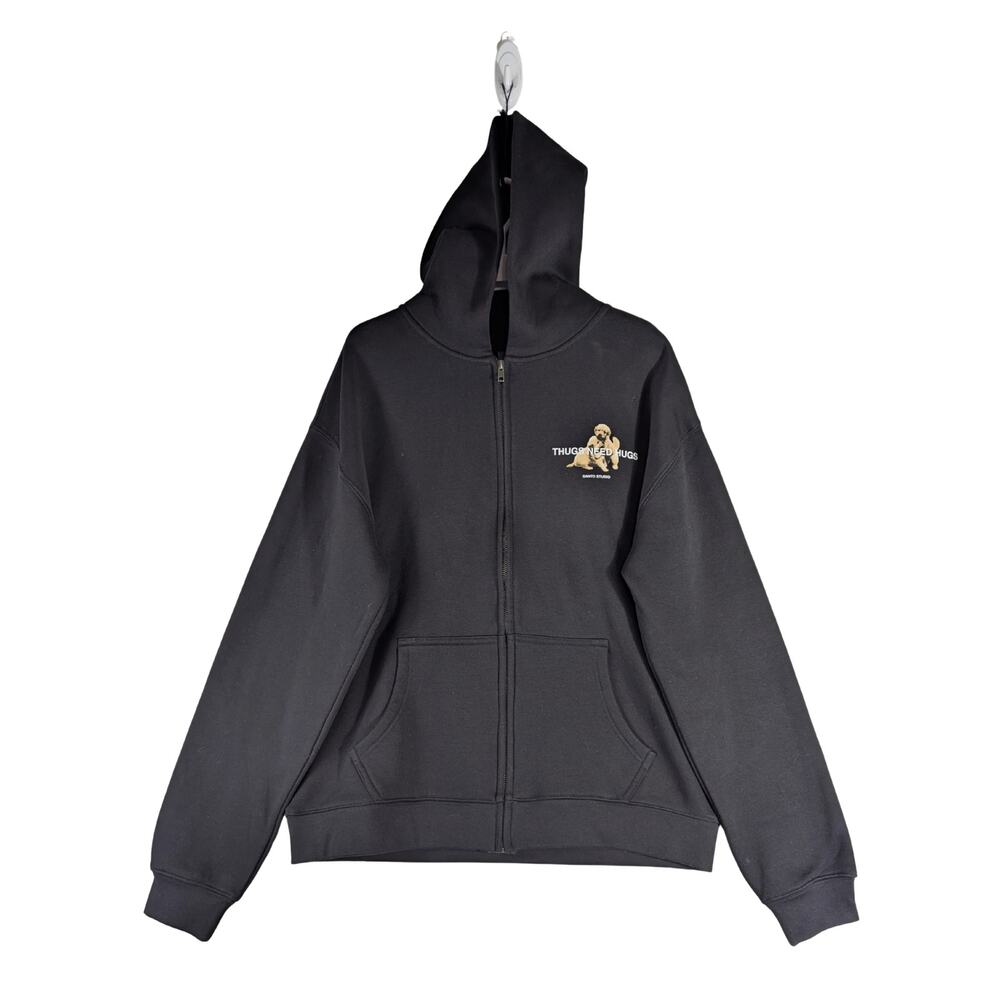 Santo Studios Thugs Need Hugs Fleece Zip DogsHoodie Black Men’s Size Medium NWT